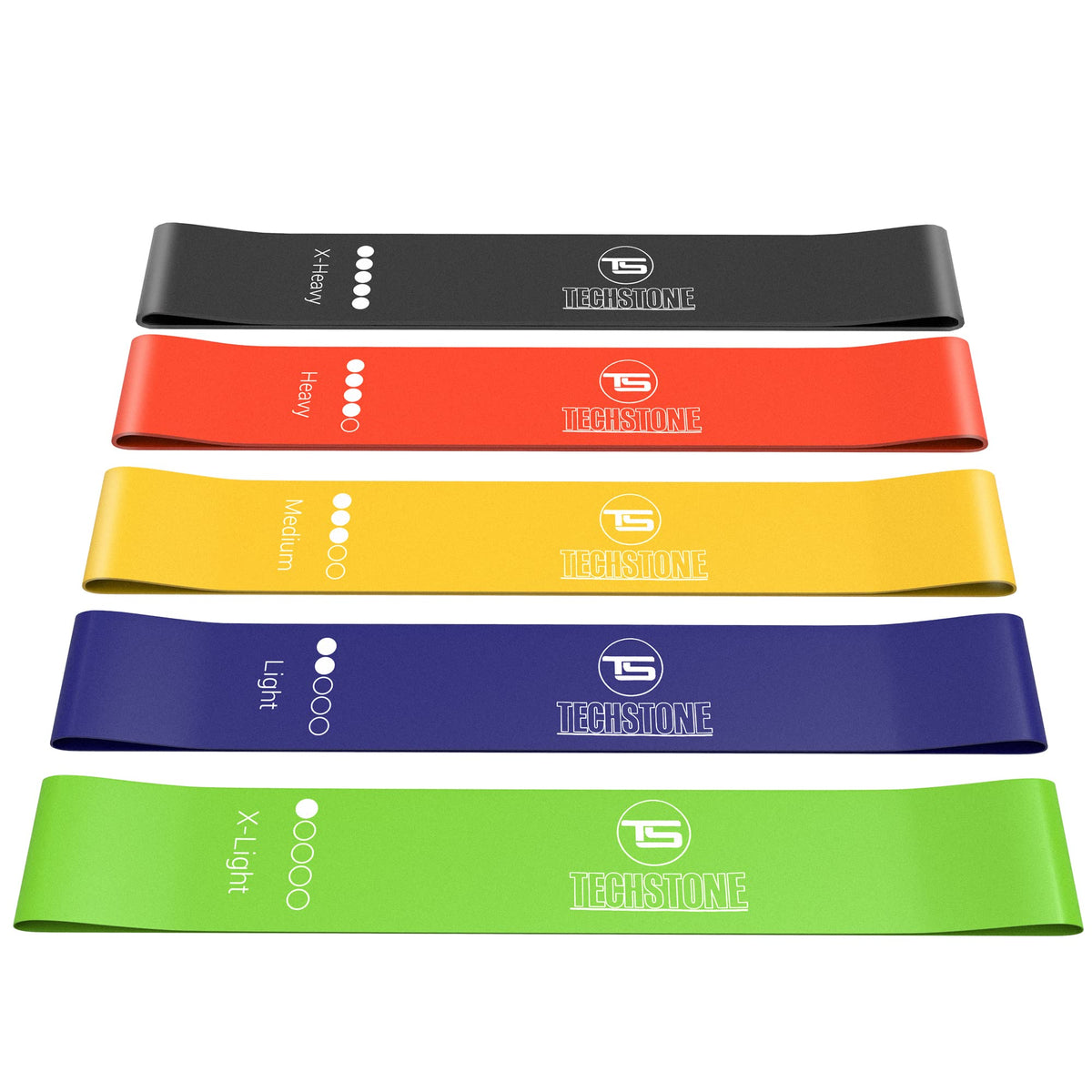 TechStone Resistance Bands Set for Men and Women, Pack of 5 Different Resistance Levels Elastic Band for Home Gym Long Exercise Workout – Great Fitness Equipment for Training, Yoga – Free Carrying Bag