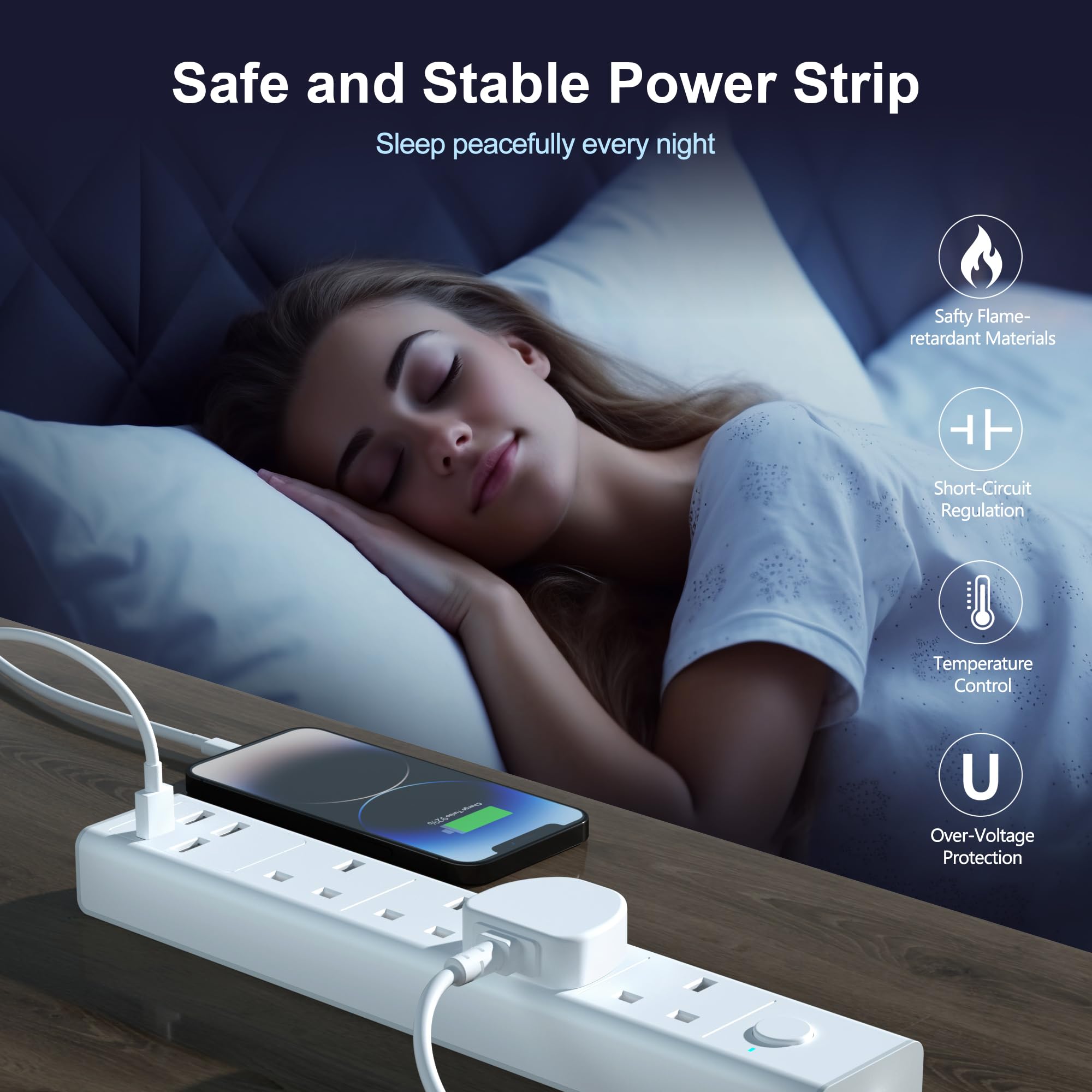 Extension Lead with USB Slots, 4 Way Sockets Outlets 4 USB Ports, 13A/3250W 1.8M Extention Cable with Switch Surge Protected Power Strips, UK Multi Plug Adapter Electrical Cords