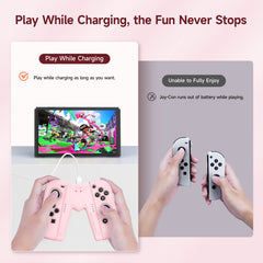 JINGDU Joy Con Charging Grip Handle for Nintendo Switch/OLED, Joystick Charging Comfort V-Shaped Game Grip Controller with Battery Indicators, High Speed Charge While Play, Pink