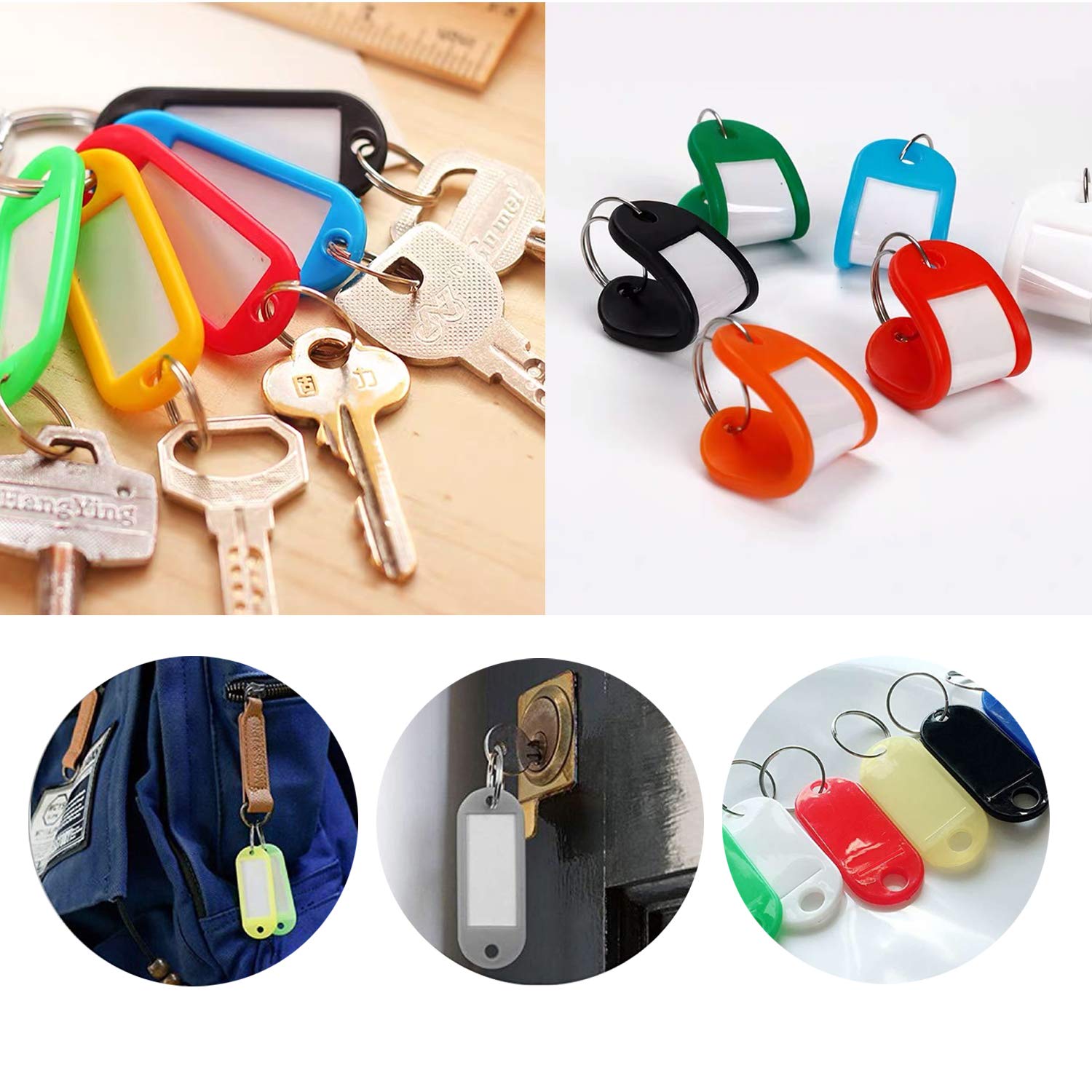 Key Tags, Pack of 10 Key Tags with Labels Key Fobs ID Plastic Key Tags Key Labels with Split Rings for Luggage Pet Name Memory Stick Tags-10 Colors