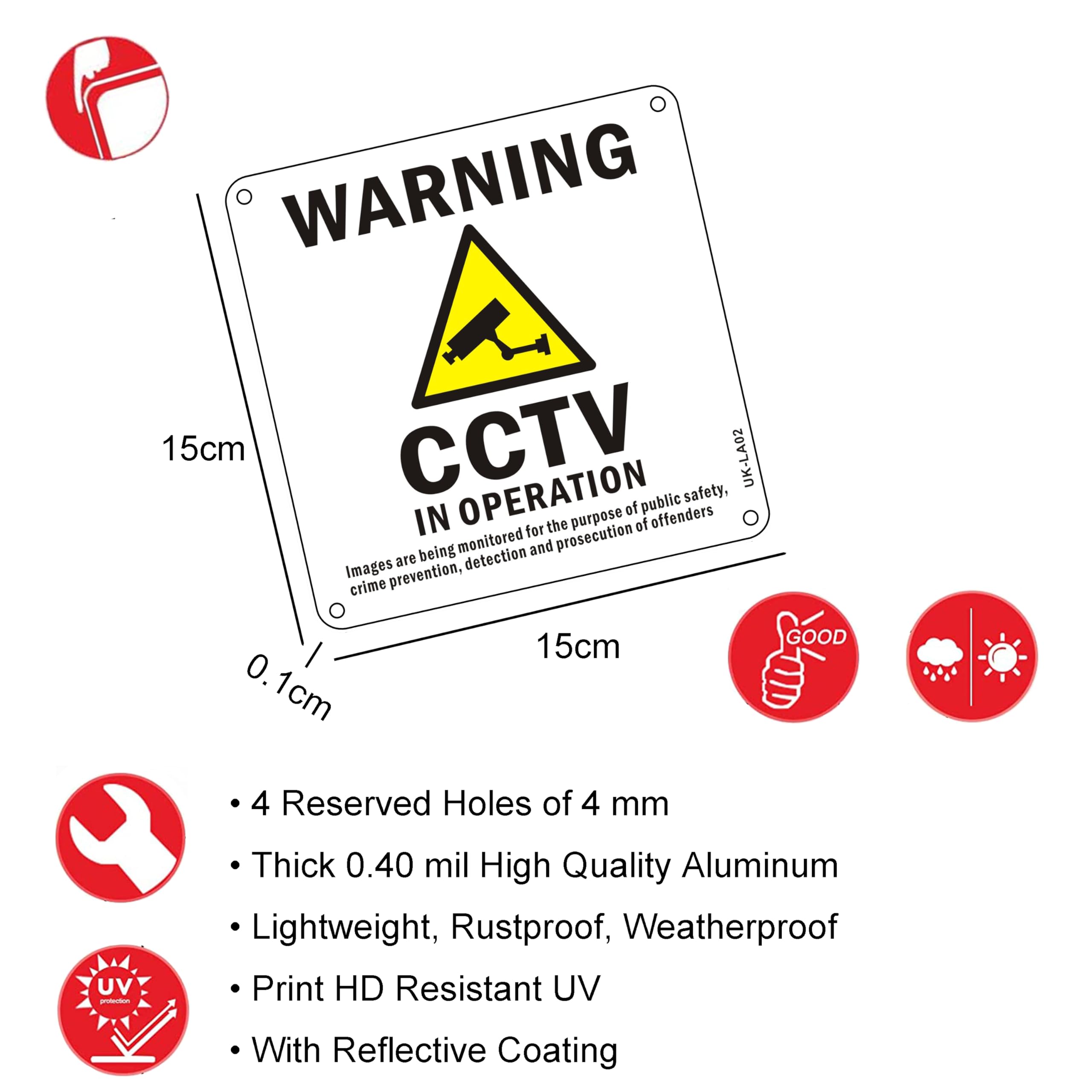 Data Compliant GDPR CCTV Sign Reflective Aluminum CCTV Sign Self Adhesive CCTV in Operation Sign 15x15cm Camera Metal Sign CCTV Signs Outdoor Waterproof, UV Resistant, Durable Pack of 2