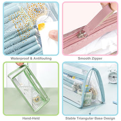 hoinya Clear Pencil Case, Exam Pencil Case Bag Transparent Pencil Case Waterproof PVC Zippered Toiletries Storage Pouch, Travel Luggage Pouch Make up Cosmetic Bag, Green