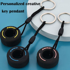 NUDFSY 3Pcs f1 Tyre Keyring, F1 Keyring F1 Mini Keyring, Fashion Ultra Soft Rubber Tire Key Ring, Simulation Cartoon Small Tire Keychain for Car Decoration Accessoriesfor Men Women