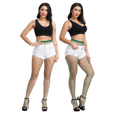 EVERSWE High Waist Fishnet Tights Thigh High Stockings Suspender Pantyhose (GRE-LM2P, L-XL)