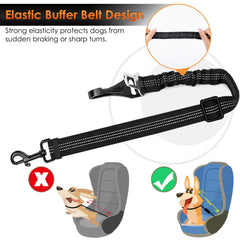 Eyein Dog Seat Belt, 2 in 1 Attachment Dog Car Harnesses Belt, Hook Latch Bar & Seatbelt Buckle with Anti Shock Elastic Nylon Bungee Buffer, Pet Safety Belts for Vehicle(Black,90cm)