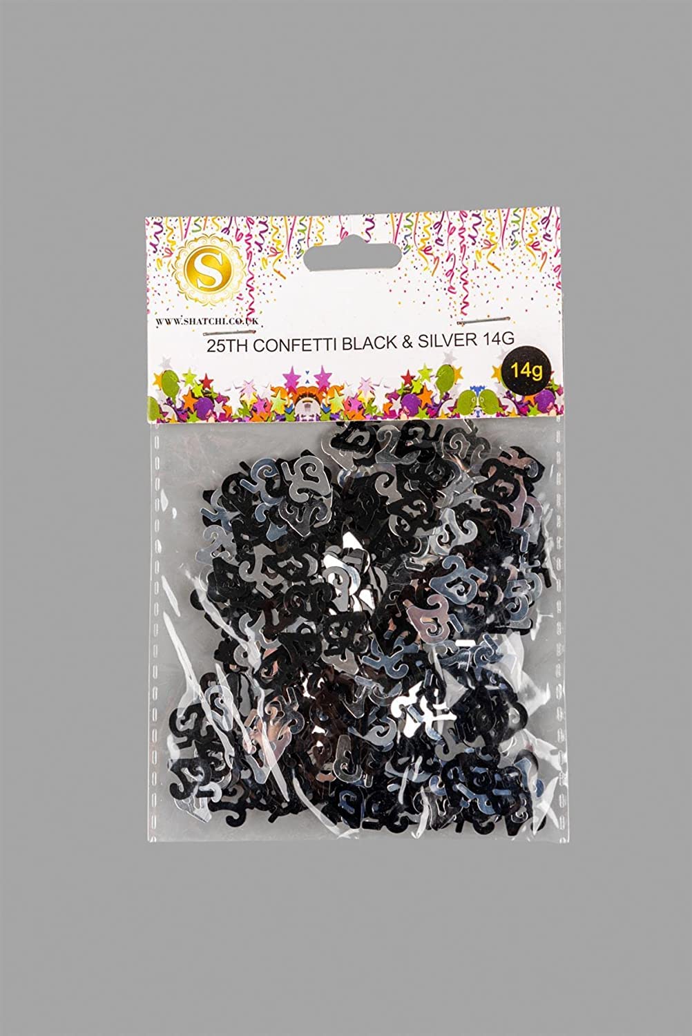 28g Black & Silver 25th Birthday Confetti Foil Metallic Glitz Table Scatter Sprinkles Age Bday Party Decorations