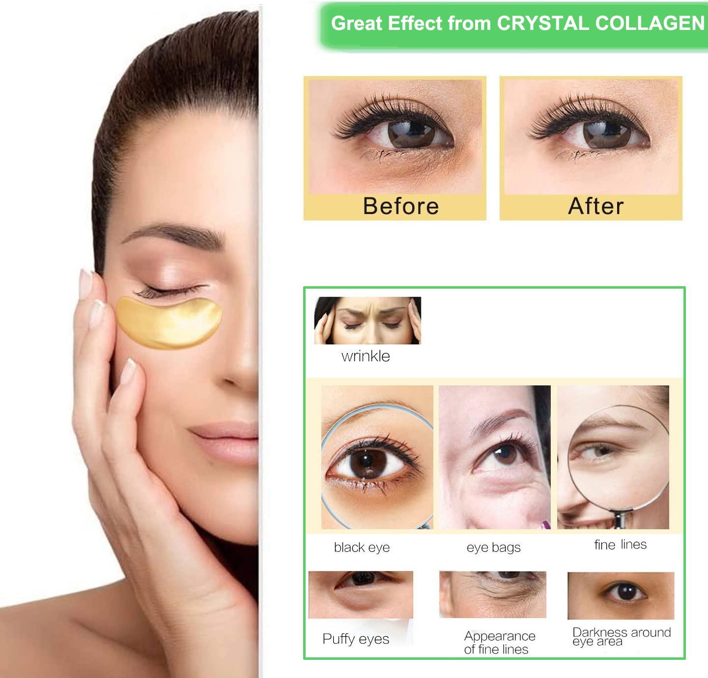 30 Pairs Crystal Collagen 24k Gold Under Eye Gel Pad Face Mask Anti Aging Wrinkle for Dark Circles, Anti Wrinkle, Puffy Eyes, Skincare, Hydrating, Soothing