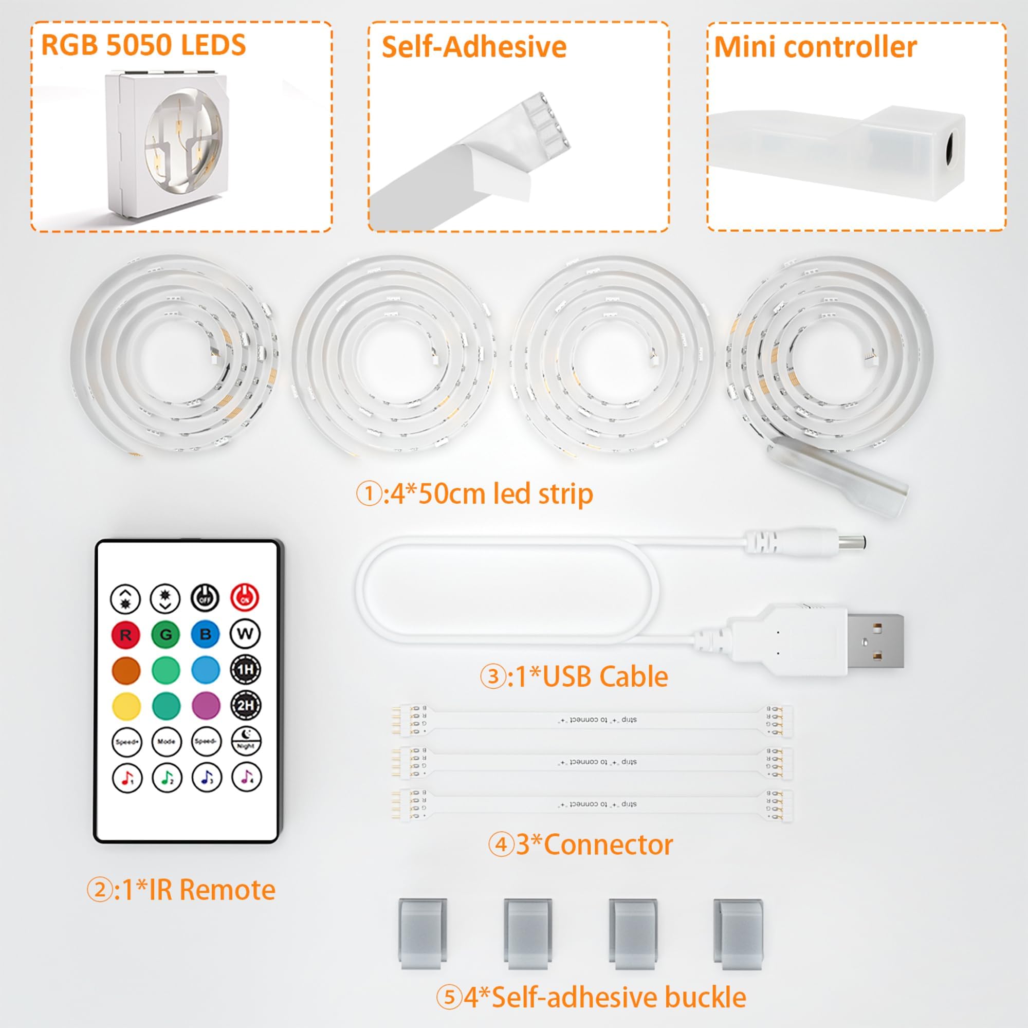 2M LED TV Backlight USB Bias Lighting with 16 Colors and 4 Dynamic Mode for 40 To 60 Inch HDTV,PC Monitor,Led Light Strip.(4pcs x 50cm Led Strips)