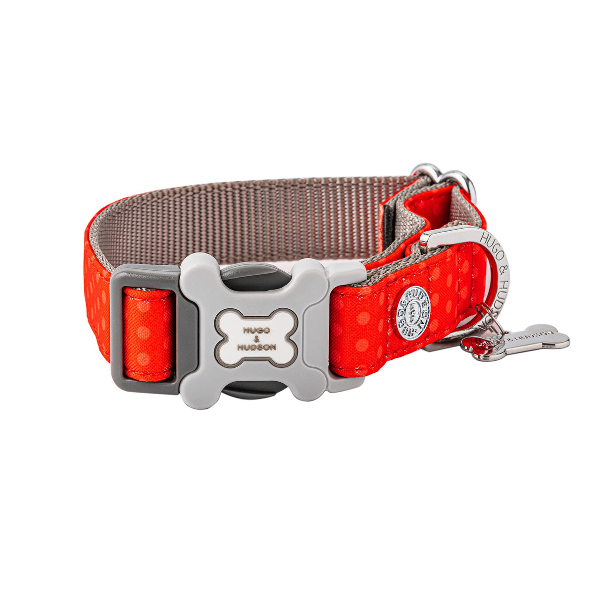 HUGO & HUDSON Nylon Dog Collar with Quick Release Safety Buckle, Red & Coral Polka Dot, XS