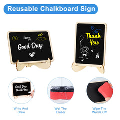 Fuyamp 12Pcs Mini Chalkboard Signs, Mini Blackboard with Stand Food Label Place Cards Small Blackboard with Pens and Eraser for School Party Table Numbers Food Signs