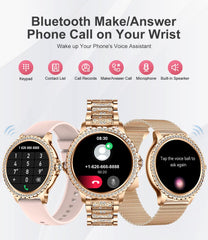 Women's Smart Watch Bluetooth Phone Calls for Android iOS 100and Sport Fitness Tracker 1.32 inches HD Female Smartwatch Heart Rate Sleep Monitor Diamond Ladies Smartwatch Rose Gold Steel,2 Watch Straps