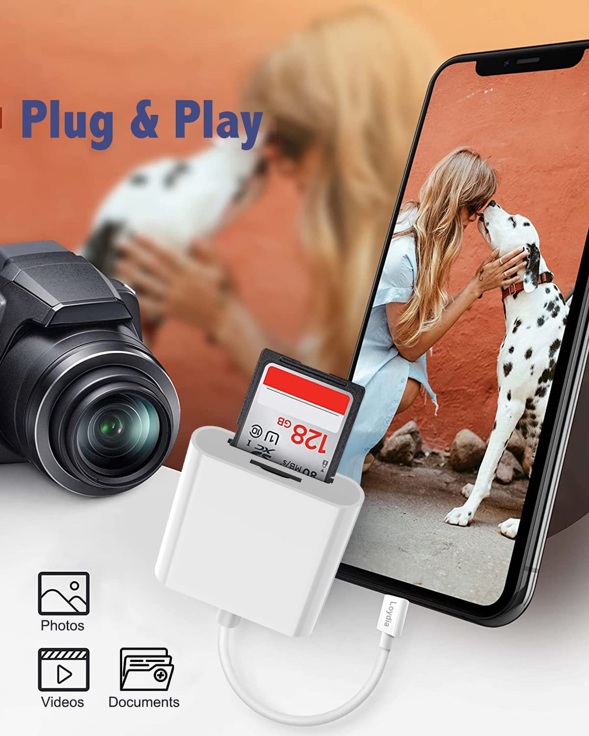 SD Card Reader for iPhone iPad, 2 in 1 Memory Card Reader Adapter, Camera Card Viewer with SD & TF card slots, Plug and Play