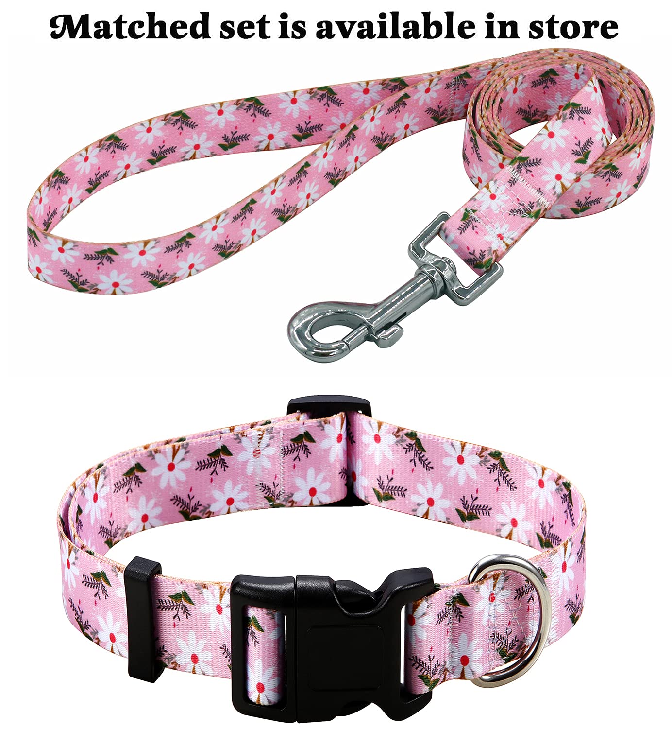 Mihqy Dog Collar for Medium Dogs, Cute Small Medium Large Dog Pet Collar, with Floral Patterns, Soft Adjustable for Boy Girl Female Male Puppy Dog Collar(Pink White Flower,M)