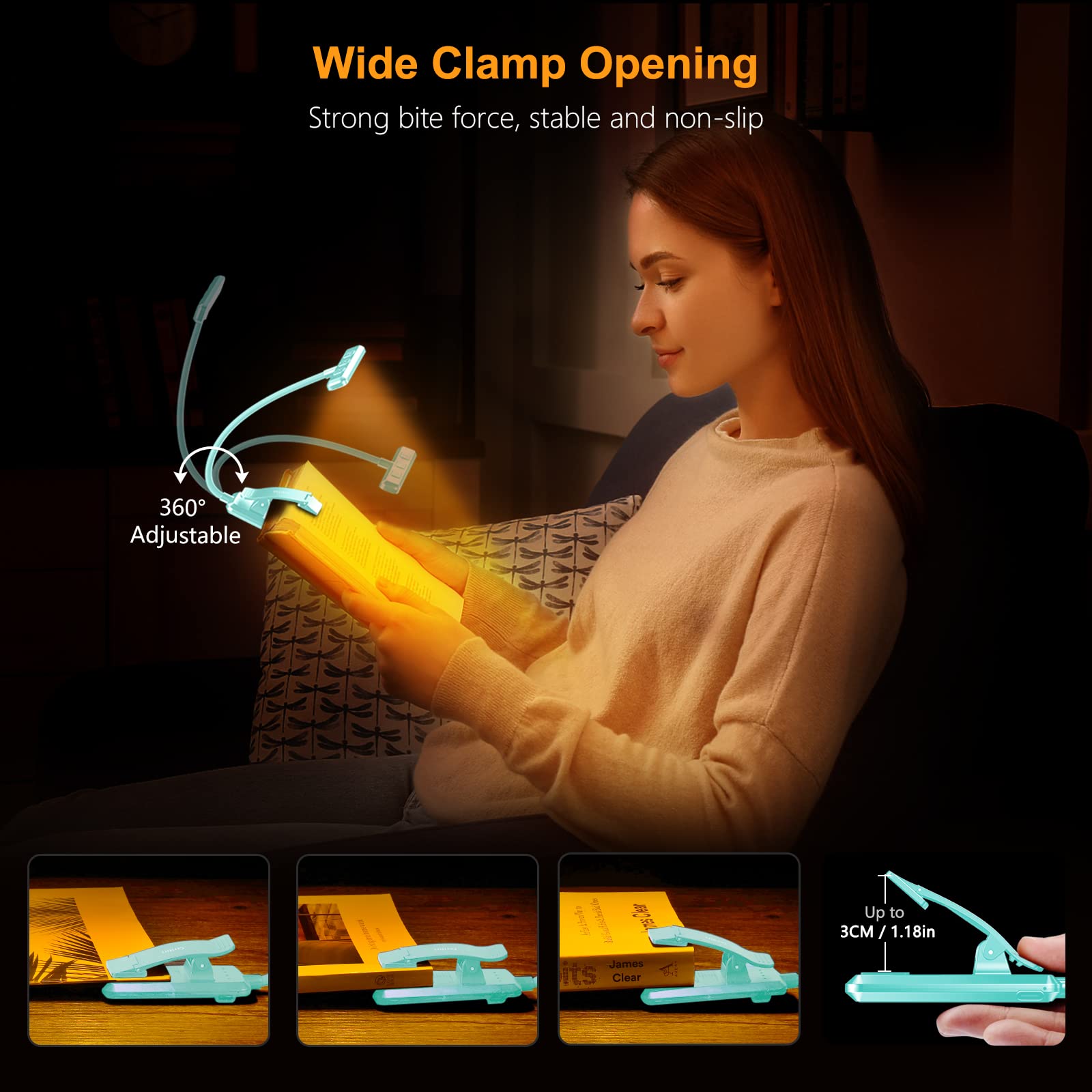 Gritin 19 LED Book Light, Reading Light Book Lamp for Reading at Night with Memory Function, 3 Eye-Protecting Modes -Stepless Dimming, Long Battery Life, 360° Flexible Book Light for Bed,Tablet-Blue