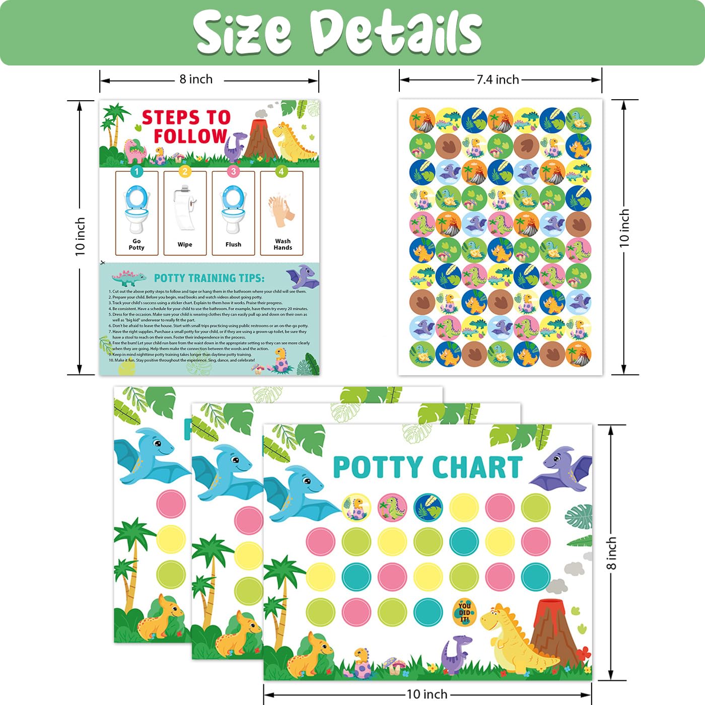 Potty Training Reward Chart, KAMHBE 10 Sheet Potty Training Chart for Toddlers Boys Girls - Dinosaur Potty Chart with Stickers Toilet Training Reward Chart Develop Toileting Habit (Dinosaur)