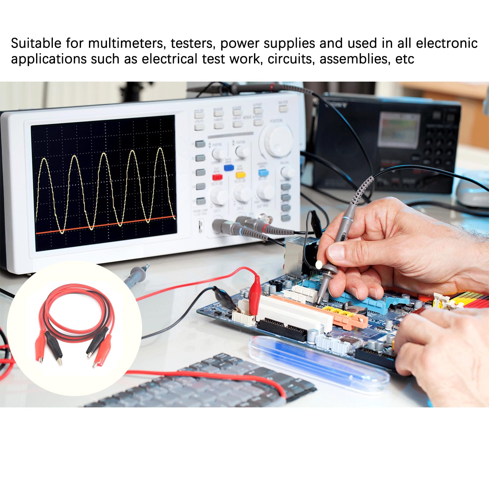 Crocodile Clips Electrical, 2 Pcs Test Leads with Alligator, Stamping Double Ended for Test Leads with Alligator Clips Circuit Connection, Experiment, Electrical Testing