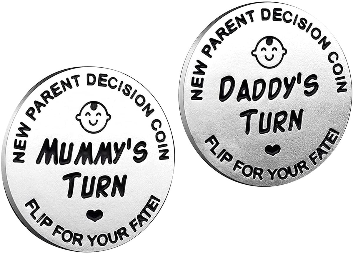 Funny Decision Coin for New Parents，Gifts for Mum Dad，Newborn Baby Gifts，Flip Coin Decision，Mother's Day, Baby Shower Gift，Funny,Birthday,Anniversary,Stainless Steel