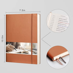 EMSHOI B5 Notebook Lined Notepad - 19 x 25 cm Large Leather Journal with Sticky Notes, 204 Numbered Pages, 100gsm Lined Paper, Back Pocket, Softcover, Brown