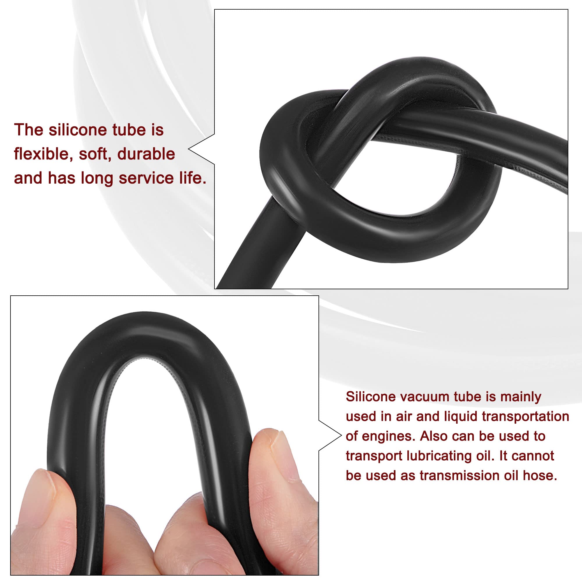 sourcing map Vacuum Silicone Tubing 4mm ID 10mm OD 3mm Wall Thick Tube Hose for Engine 1.5m Black