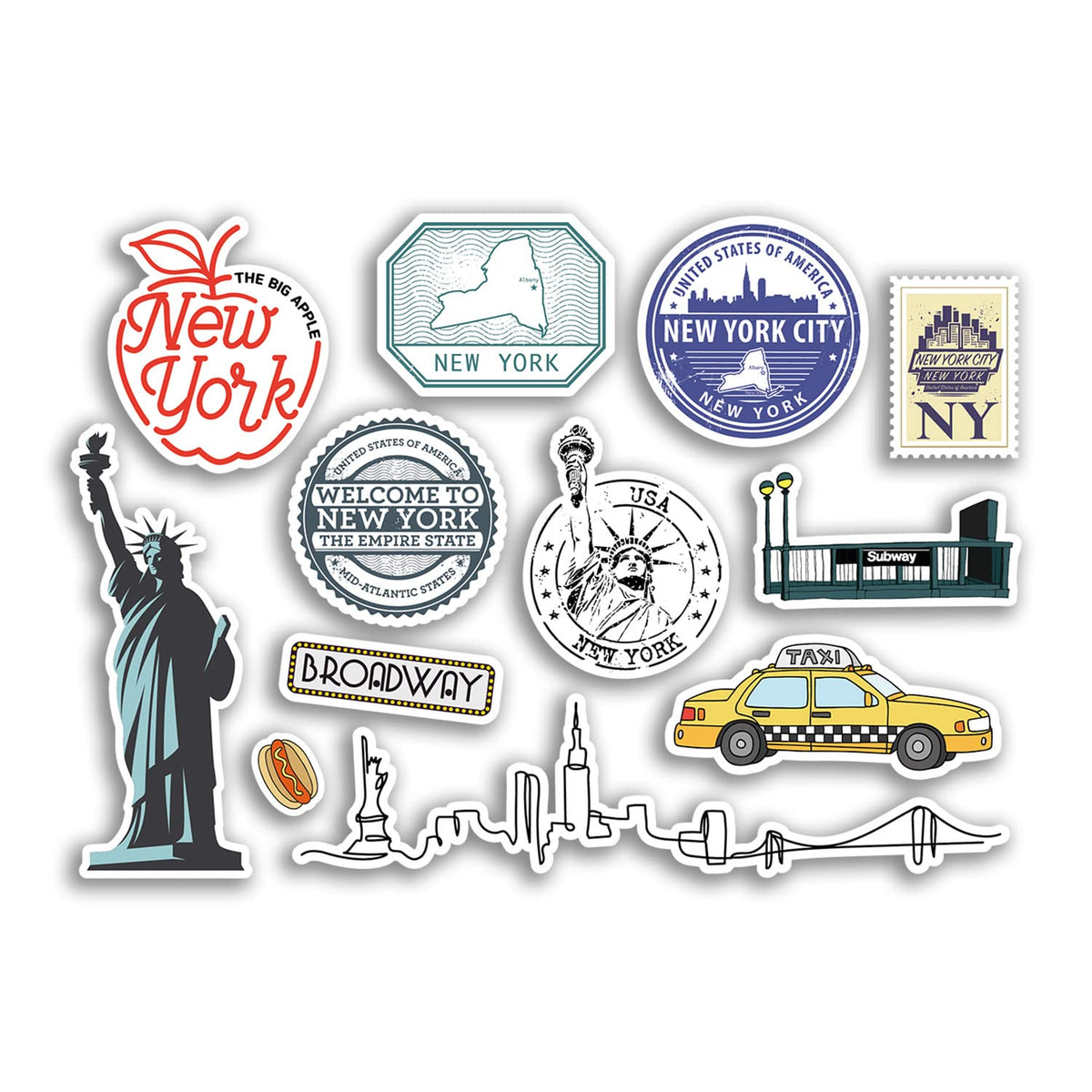 A5 Sticker Sheet New York Vinyl Stickers - City America USA Taxi Skyline Stamps Holiday Travel #78493