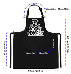 LINEN CLOSET® Adjustable Bbq Aprons for Men Funny Chef Aprons Christmas Grilling Gifts for Dad Son Father Husband with 2 Pockets-Mr Good Looking is Cooking Apron