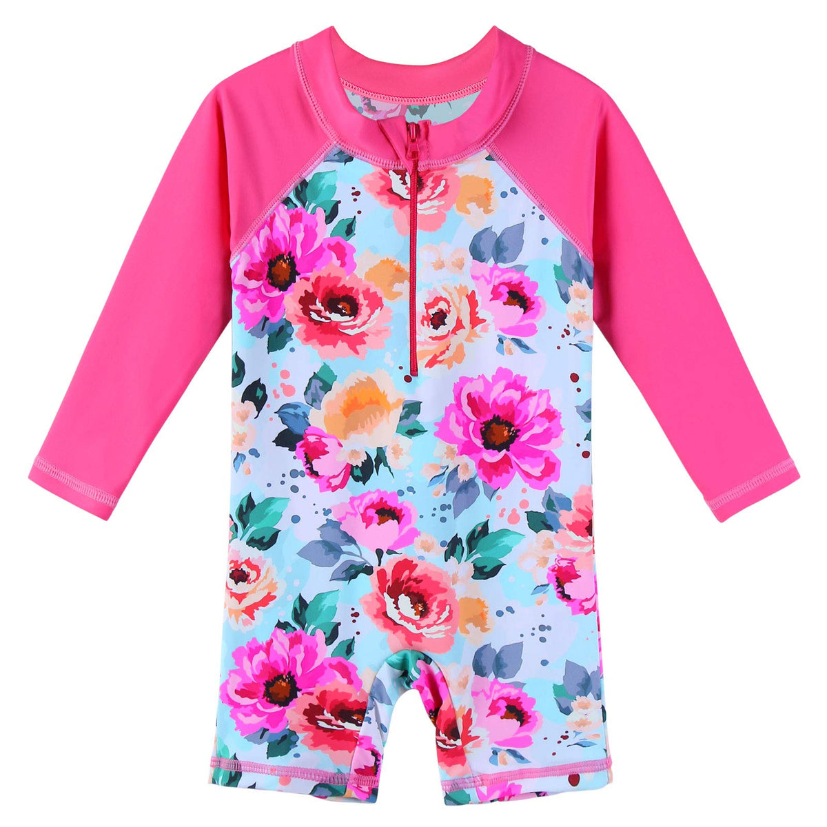 XFGIRLS Toddler Girls Swimsuit 6M-6Y UPF50and Sun Safe Swimwear Summer Beach Swimming Costume HotPink Flower 12M