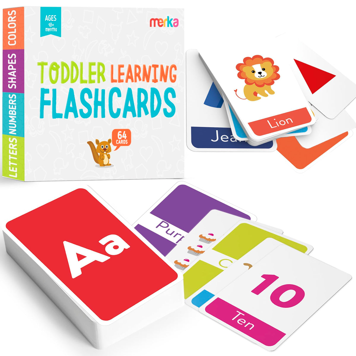 merka Toddler Flash Cards Alphabet Flash Cards for Toddlers, Set of 58 Letters, Colors, Shapes and Numbers, Learning Toy Educational Preschool Toddler Flashcards