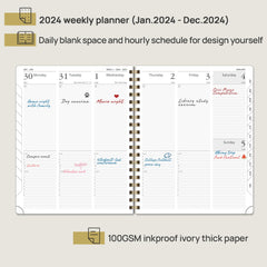 POPRUN Week to View 2024 Diary 25.5 x 20.5 cm, Large Hard Cover Appointment Diary 24 Weekly Work Planner Dotted Note Page, Spiral Hardcover, 100GSM FSC® Paper - Haze Blue