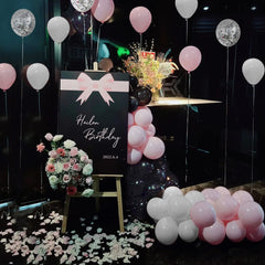 Bealif Pink Black Balloons, 30 Pcs 12 Inch Latex Balloons with Silver Confetti Balloons Pink and Black Theme Party Decorations for Birthday Party Wedding Anniversary Festival Carnival Baby Shower