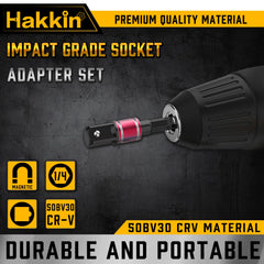 Hakkin 3PCS Impact Grade Socket Adapter/Extension Set Turns Power Drill Into High Speed Nut Driver Torque Impact Wrench. 1/4 inches, 3/8 inches, and 1/2 inches Drive