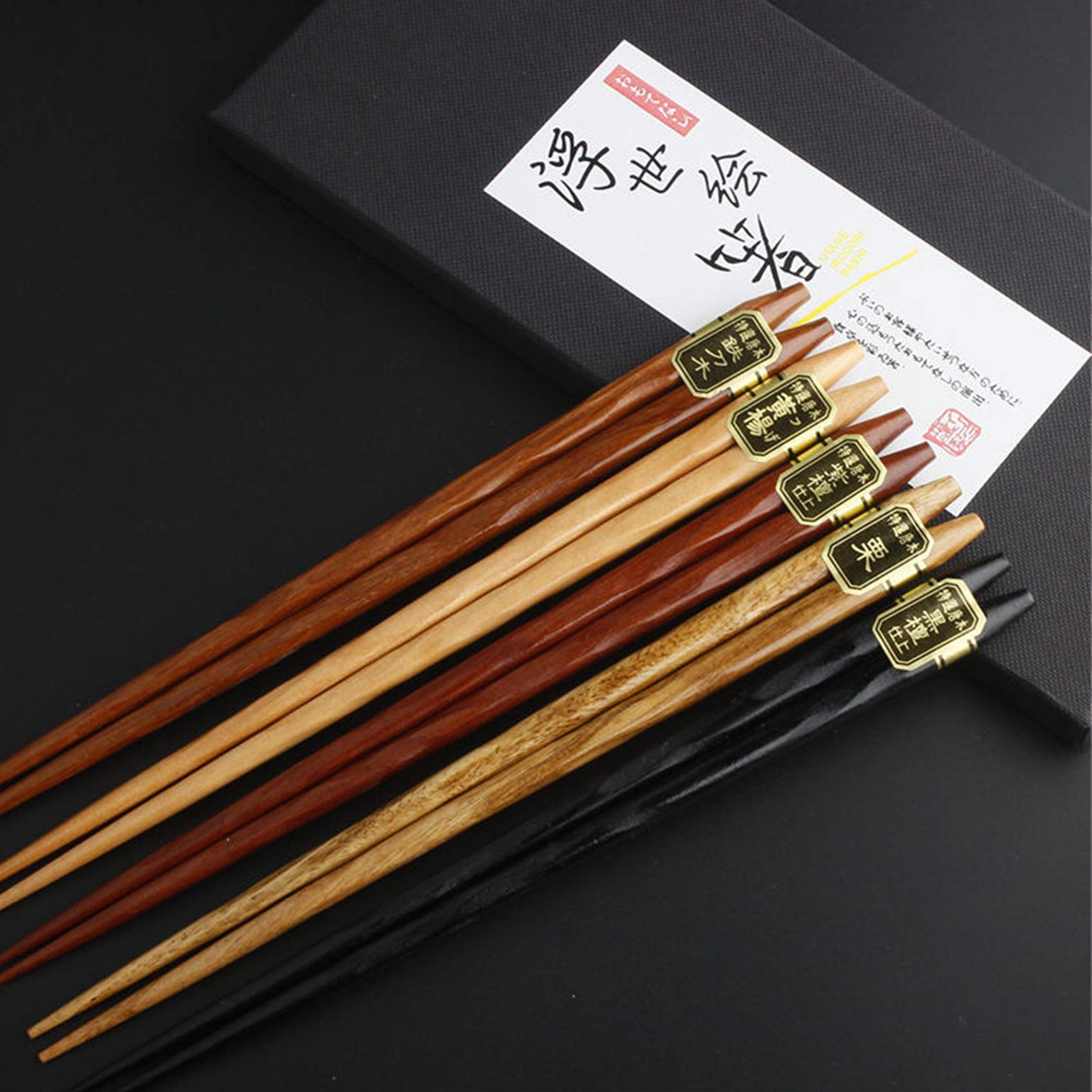 Rpanle Chopsticks, 5 Pairs Japanese Natural Wood Chopsticks, Reusable Chopsticks in Luxurious Gift Box for Sushi, Noodle, Rice, Ramen