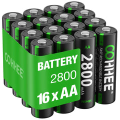 BATZONE Rechargeable AA Batteries 16 Piece, 1200 Tech AA Batteries, Ni-MH 2800mAh AA Battery, Low Self-Discharge 1.2V AA Battery, with 4 x Battery Protection Boxes