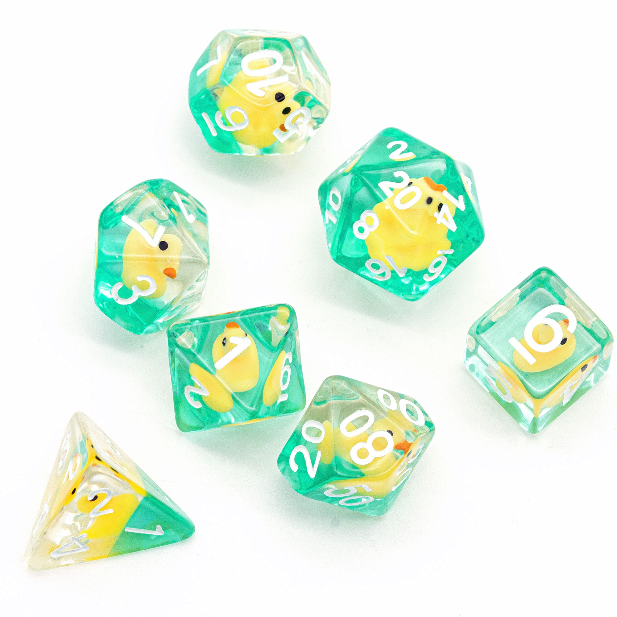 cusdie 7-Die DND Dice, Polyhedral Dice Set Filled with Animal, for Role Playing Game Dungeons and Dragons D&D Dice (Yellow Duck)