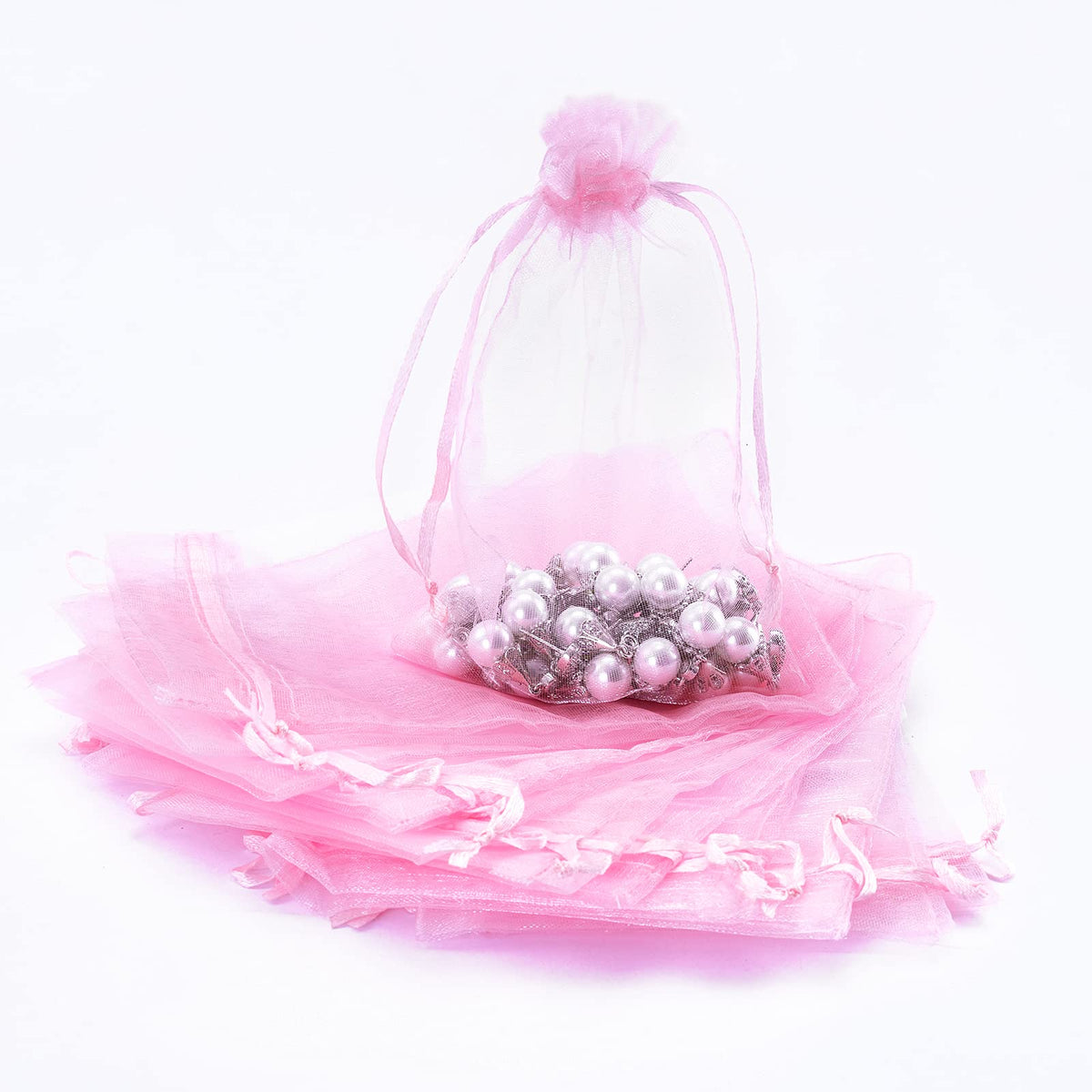 DoGeek 60pcs Pink Organza Gift Bags Medium 10 x 15cm Drawstring Jewelry Pouches Wedding Party Favour and Candy Bags (10 X 15 CM, Pink)