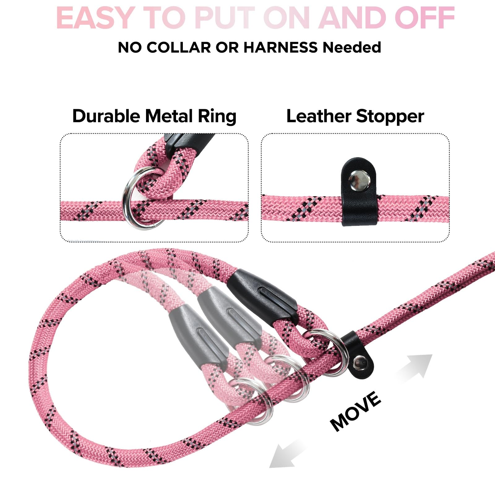 Loutep Slip Lead For Dogs-1.8m Long Rope Dog Leash With Reflective Stitching Slip On Easily With No Collar Or Harness Needed Anti-Choke Dog Slip Lead Ideal For Small Puppy Large & Medium Dogs Training