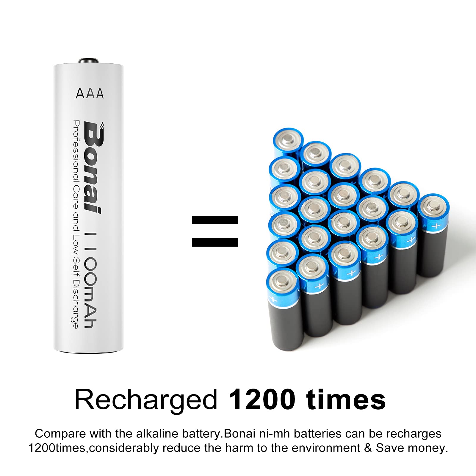 BONAI 1100mAh AAA Rechargeable Batteries High Capacity 1200 Cycles Rechargeable Battery AAA [ Pack of 8 ]