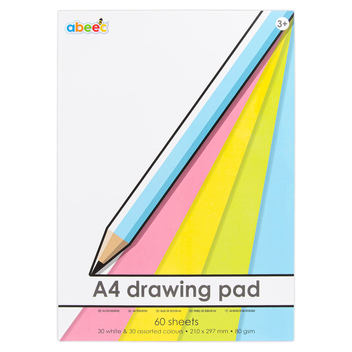 abeec A4 Paper Drawing Pad - 80 Sheet Sketchbook - 40 Plain White Sheets and 40 Coloured Sheets - 60 GSM Paper – Arts and Craft Scrap Book Essential for Kids