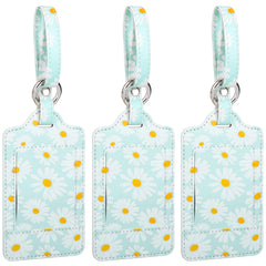 Teskyer 3 Pack Floral Luggage Tags, Luggage Tags for Suitcases, Luggage Labels with Name ID Card, Noticeable, Durable, Travel Accessories, PU Leather, Daisies