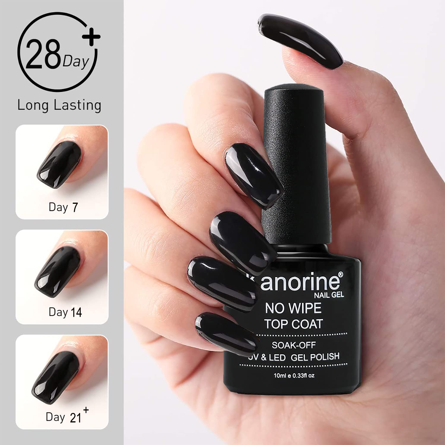 Kanorine Glossy Top Coat Gel Nail Polish UV LED Soak-Off No Wipe Lacquer Manicure Nail Sarlon Art (Gloss Top Coat)