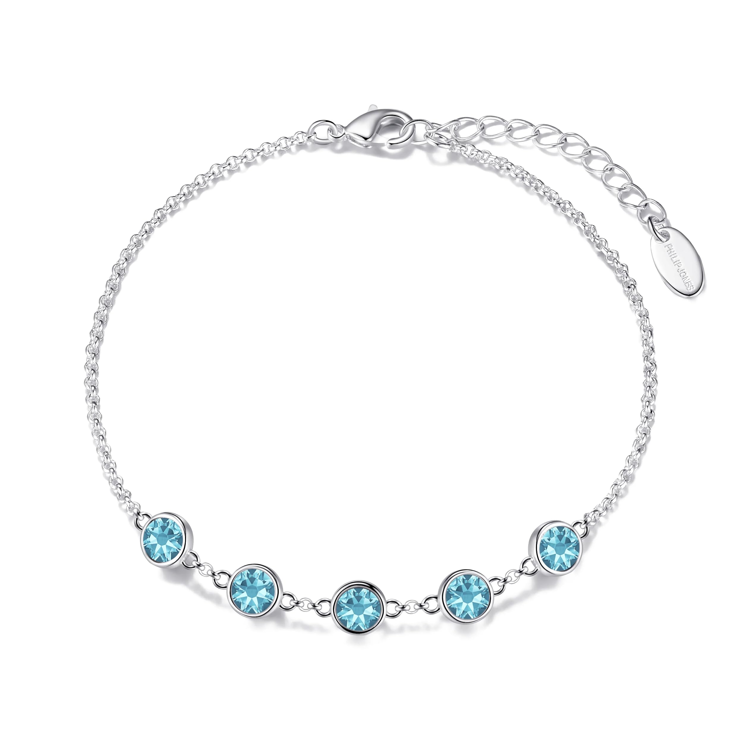 Philip Jones March Birthstone Bracelet Created with Aquamarine Zircondia® Crystals