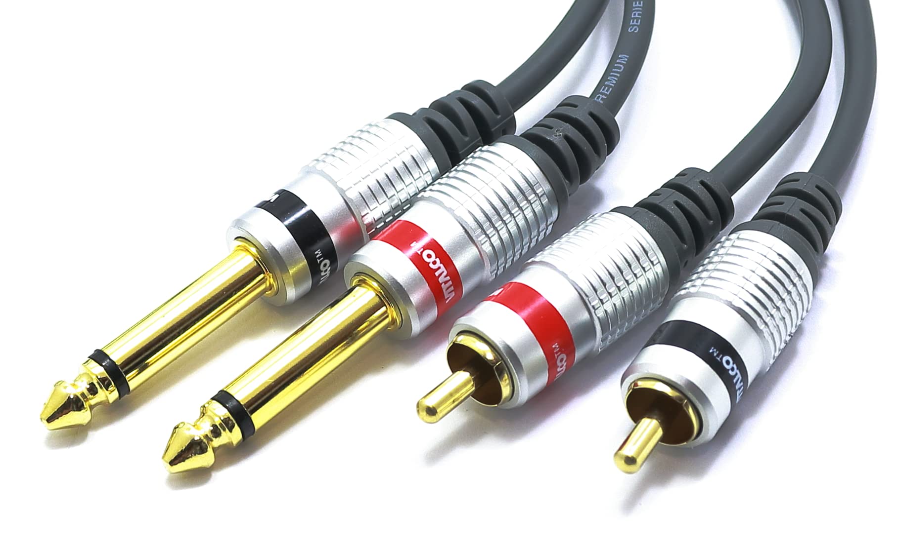 Cable 2RCA Male To 2x Jack 6.35mm 1/4 Inch Mono 1.5m VITALCO Audio TS 6.35 to 2 RCA Phono OFC Cables