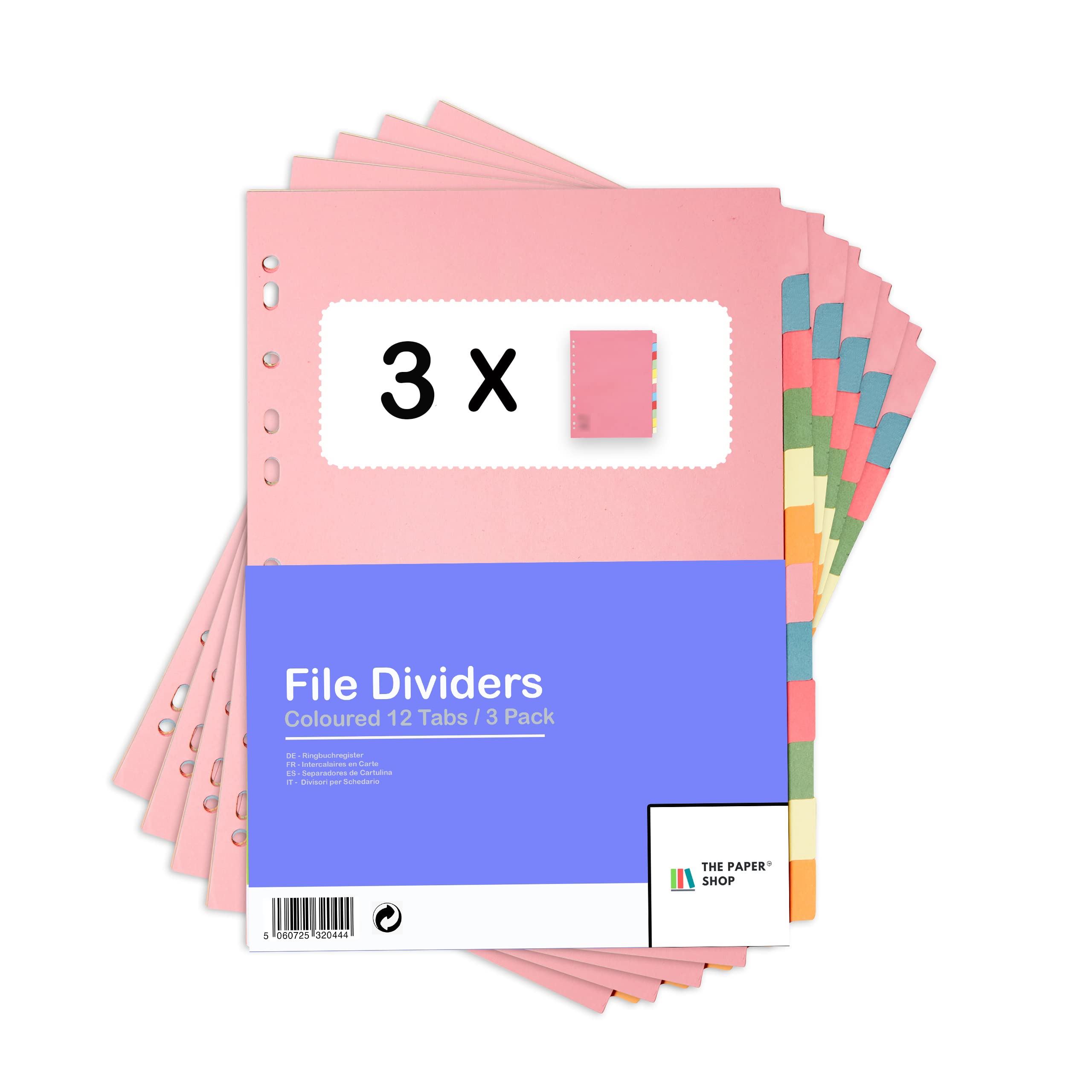 [3 Pack] A4 File Dividers 12 Part   A4 Subject Dividers 12 Part Card Folder Dividers Multi Hole Punched in Assorted Colours   Fit All A4 Portrait File Dividers (3)