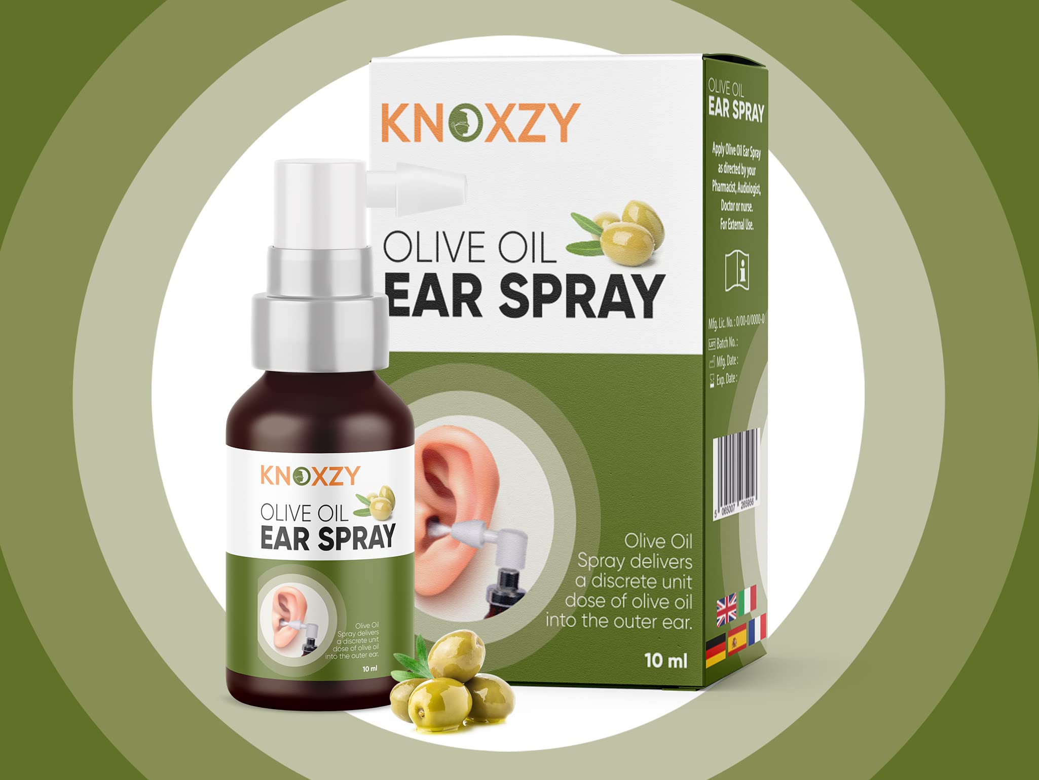 Knoxzy Olive Oil Ear Spray, Wax Removal Natural Spray for Infections & Pain Softener Relief Clinically Tested - 10 ml