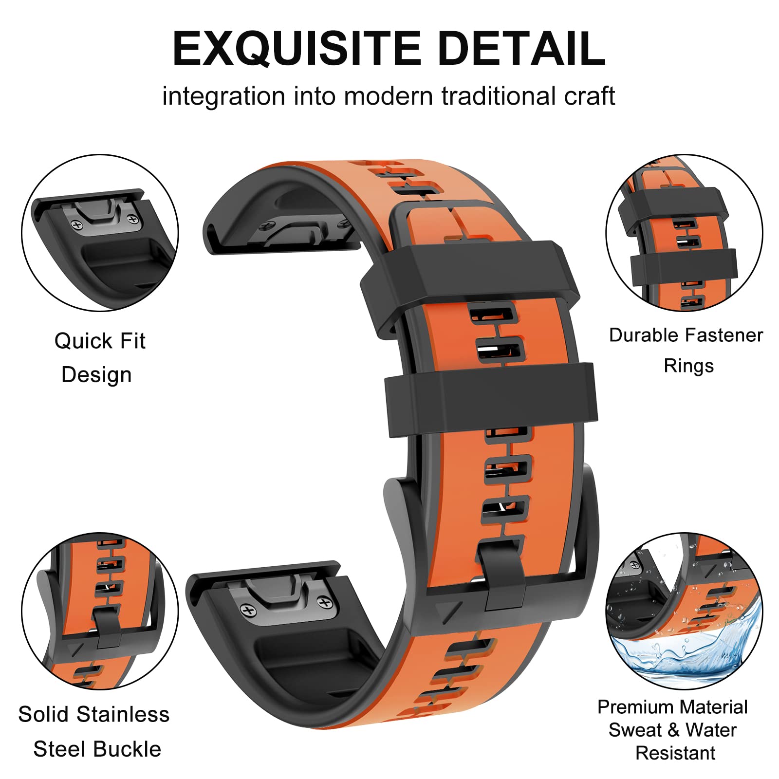 MYSNBKN Fenix 6X Strap 26mm Silicone bands for Garmin Fenix 7X/Fenix 6X/Fenix 6X Pro/Fenix 5X/Fenix 5X Plus/Fenix 3/Fenix 3 HR