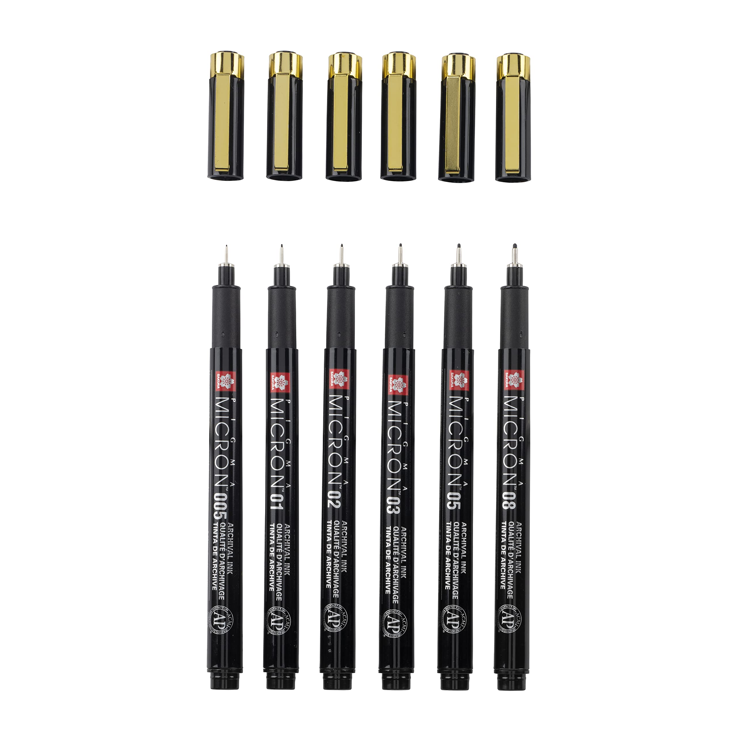 Sakura Pigma Micron Black & Gold Edition fineliner set   6 sizes, black (POXSDKB6YOS)