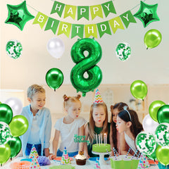 8th Birthday Decorations Happy Birthday Balloon Set, Age 8 Birthday Party Supplies With Happy Birthday Banner & Star Foil Balloon For Baby Showers Birthday Decor