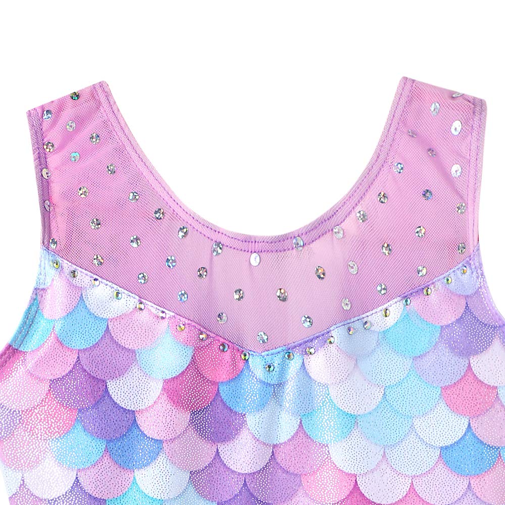 XiaoMoSha Gymnastics Leotards for Girls Sleeveless Unitard Dance Outfit for Kids Gradient Color Sparkly Unicorn Rainbow for Little Girls(Mermaid Purple, 6-7 Years)