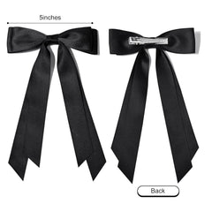 2PCS Silky Satin Hair Bows Hair Clip Black Hair Ribbon Ponytail Holder Accessories Slides Metal Clips Hair Bow for Women Girls Toddlers Teens Kids (BeigeandPink)