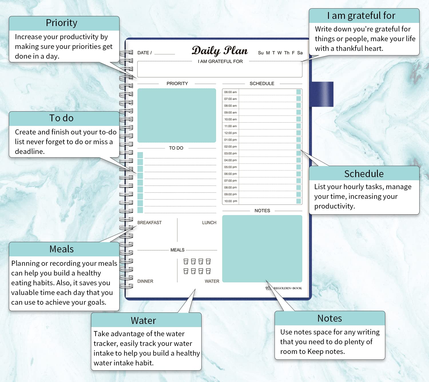 Daily Planner To Do List Notebook Regolden-Book Daily Schedule To Do List Daily Planner Organizers Undated Daily Planner Notebook Daily Life Planner Daily Journal (7x10 inches) (Blue)