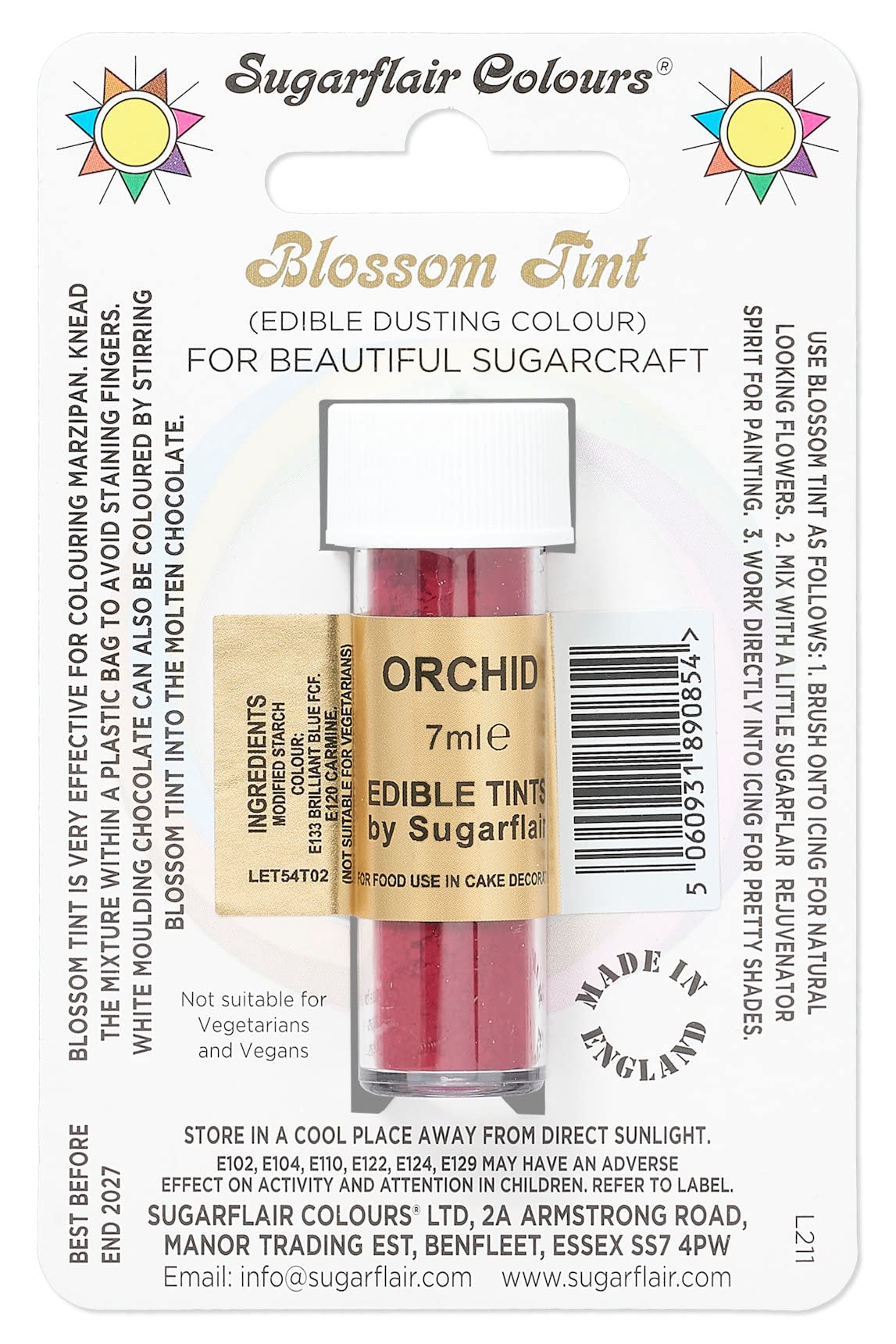 Sugarflair Orchid Blossom Tint Food Colouring and Dusting Powder, Matt Finish, Brush On or Mix with Rejuvenator Spirit to Create a One of A Kind Cake - 7ml